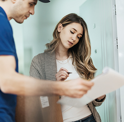 Clienta firmando contrato
